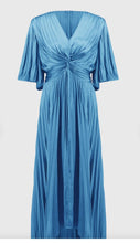 Load image into Gallery viewer, Josephribkoff 251903 satin midi dress in coastal blue.