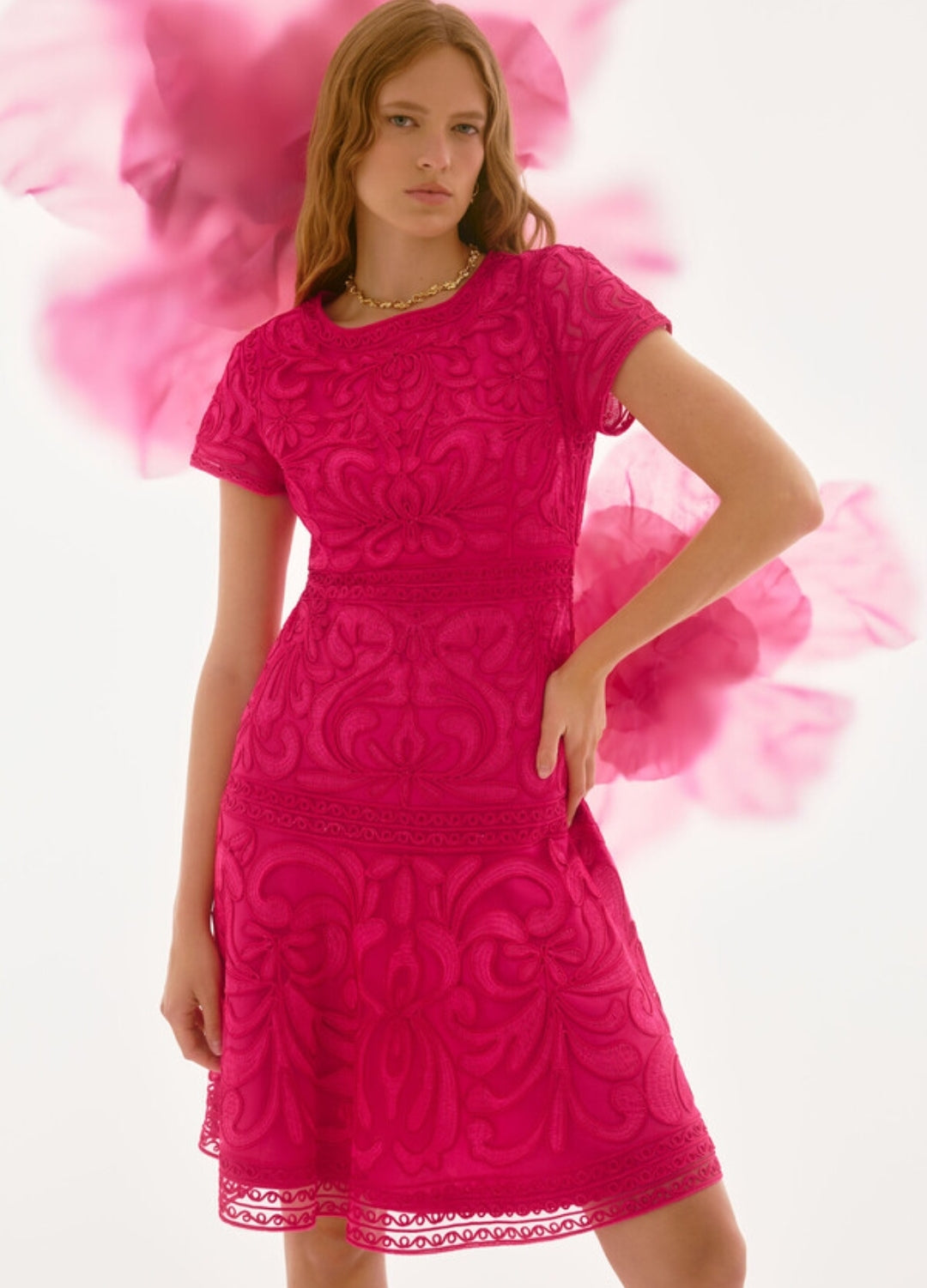 Joseph ribkoff 251768x Pink embroidered dress